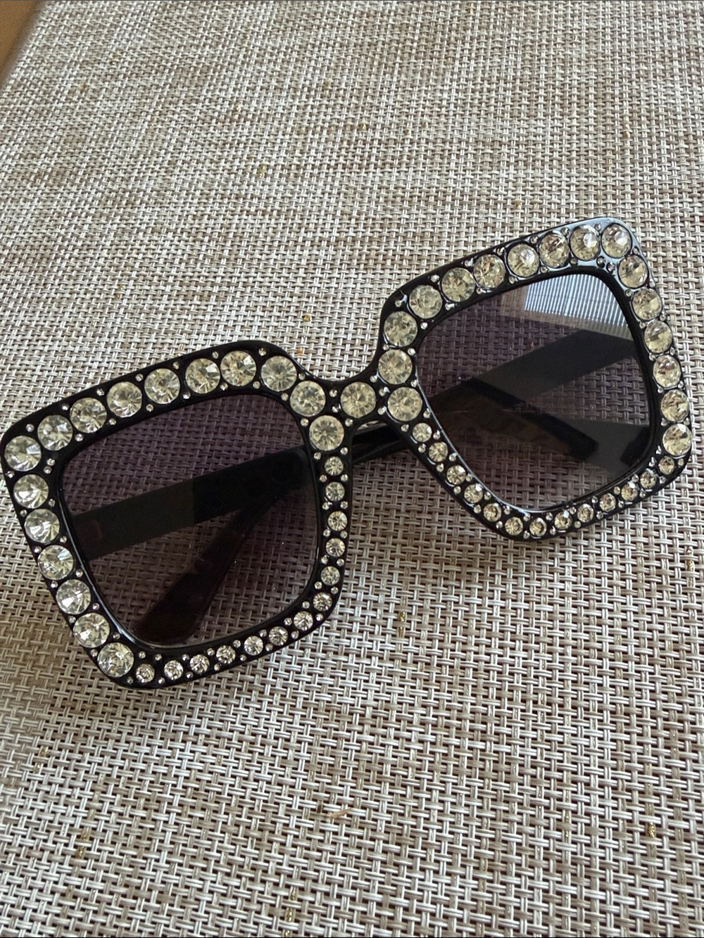Black Rhinestone Square Sunglasses - Women's Fashion Accessory